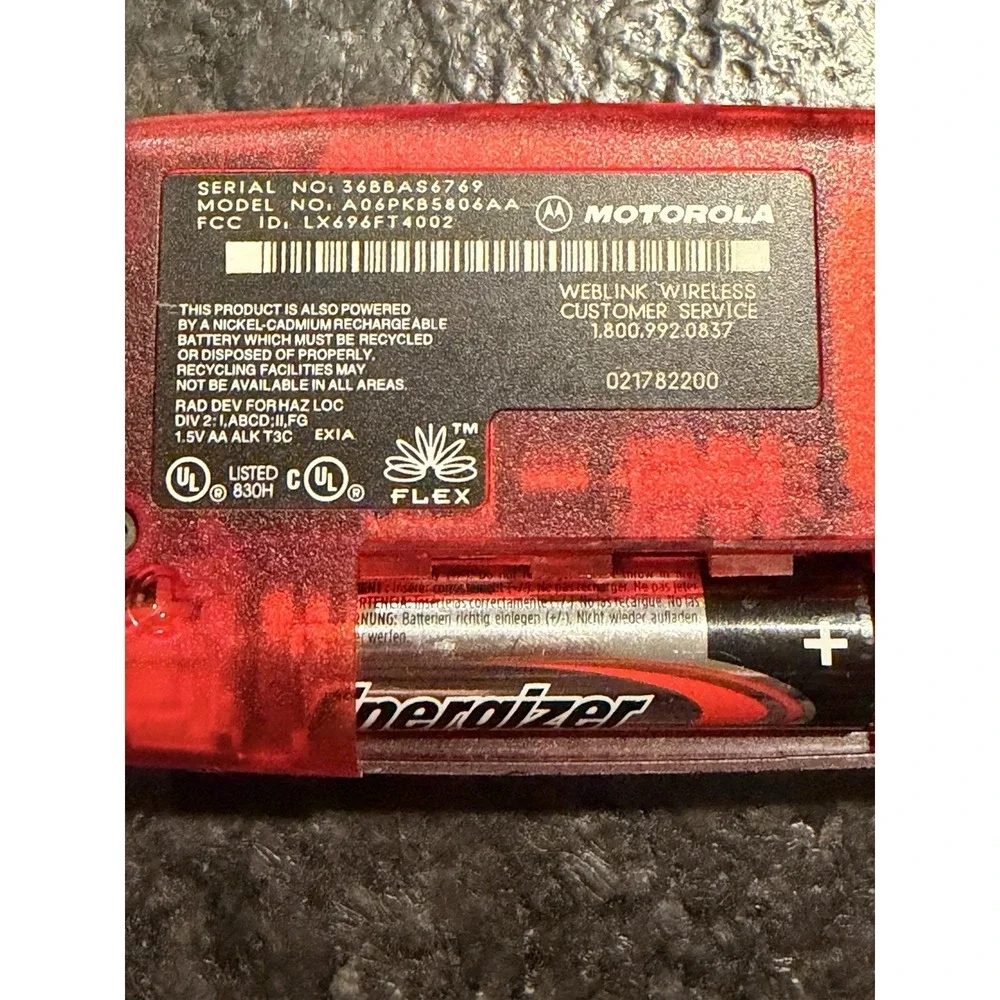 Vintage Motorola T900 Talkabout‎ 2-Way Pager Red Missing Battery Cover